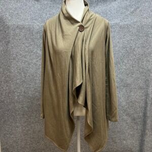 Bobeau Olive Green Waterfall One Button Cardigan Soft Cozy Loungewear Small